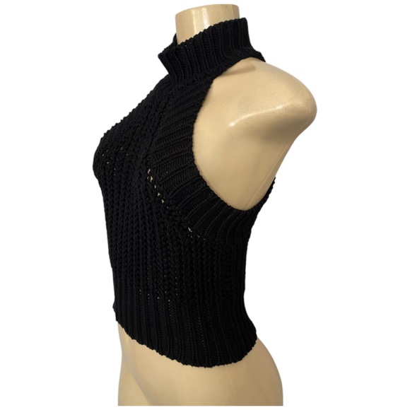 Nasty Gal Women's Black Crochet Tank Top Cropped High neck Viscose Size Small - Picture 3 of 6